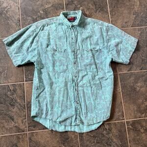 Men's Vintage 90's Blazer Mint Green Paisley Button Up Short Sleeve Shirt Sz L